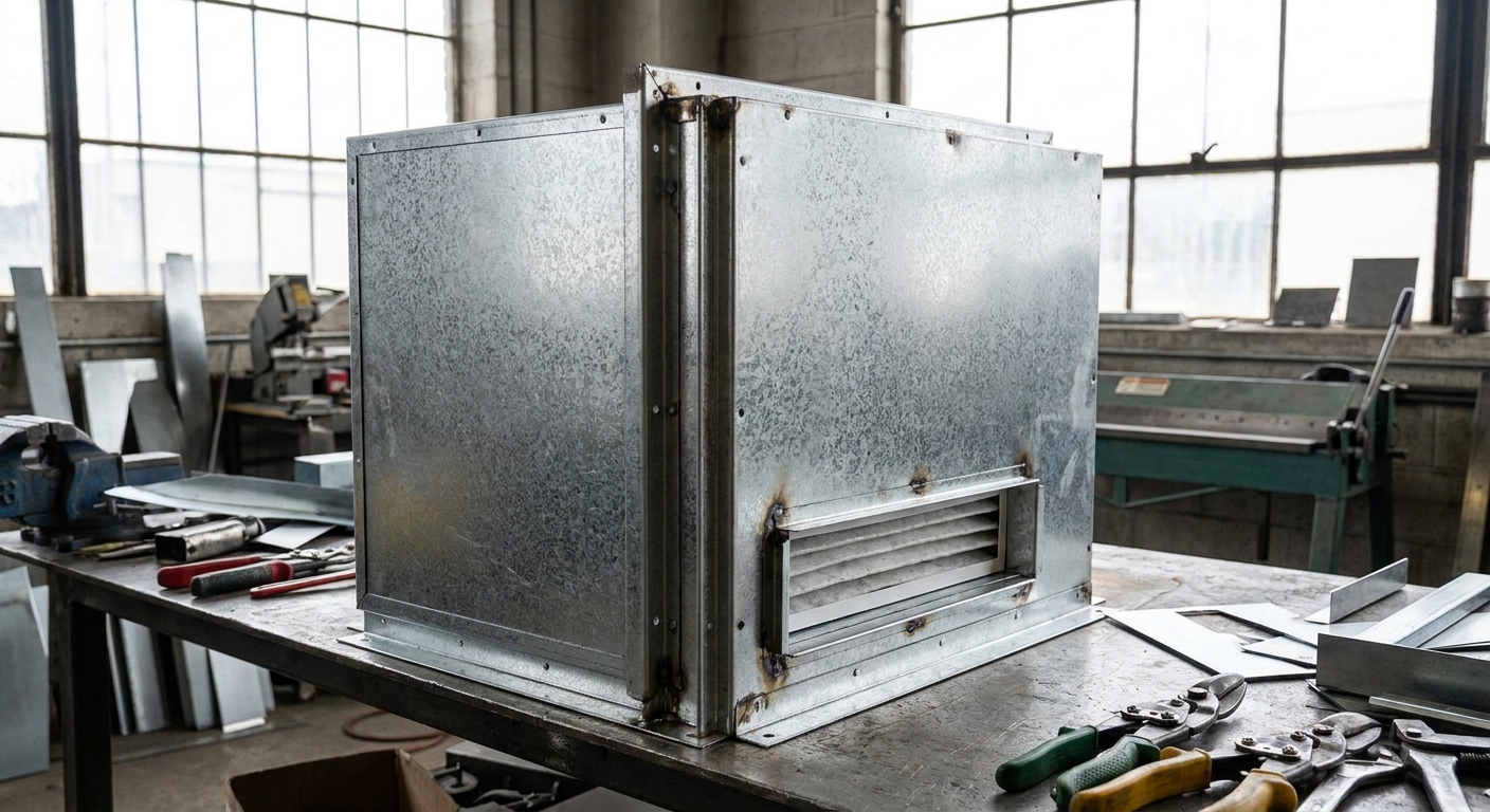 Fabricated sheet metal HVAC filter rack and access housing